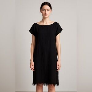 Pepin Grace Black Shift Dress Women’s Fringed Wool Lined Minimalist LBD Grunge 4